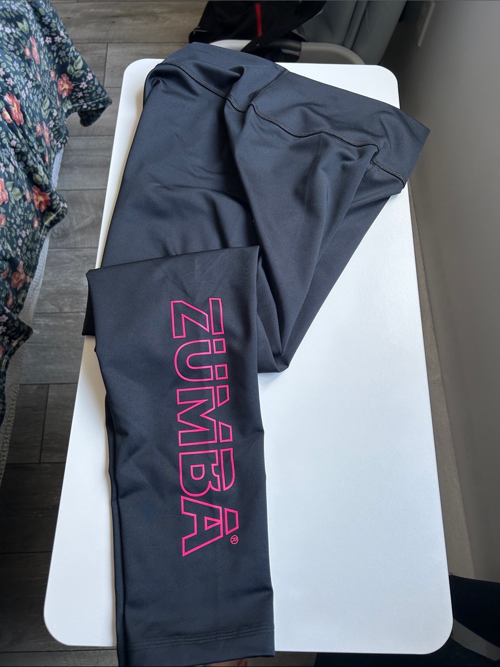 NWOT Zumba Fitness Black Leggings with Hot Pink ZUMBA Side Logo